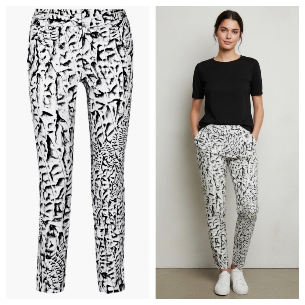HELMUT LANG Black White Abstract Print Trouser Pants Size 00 Printed Designer